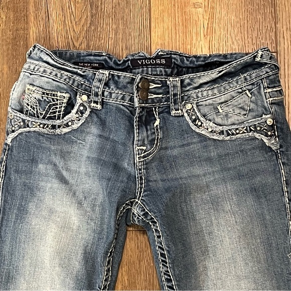 VIGOSS The New York Skinny Jeans Womens Size 3/4 Denim Rhinestones Ankle Stretch - Picture 3 of 16